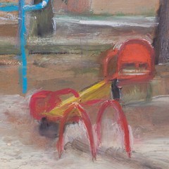 Boy on the ladder on playground spring street park Oil Painting 8x8in 20x20cm