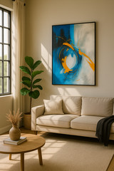 Hand-Painted Canvas Abstract Wall Art,Black Wooden Framed 24″x36″ Modern Artwork