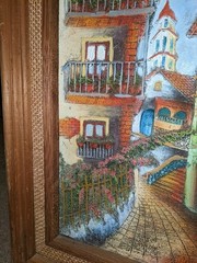 Original Oil Painting “Colorful Colonial Street Scene” Signed Javis (2001)