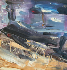 Oil Painting Signed W. Por ? Fishing Boat IN Port Expressive Colors