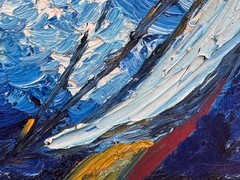 WILLIAMS SIGNED NAUTICAL OIL PAINTING SAILBOAT AT SEA PALETTE KNIFE IMPASTO ART