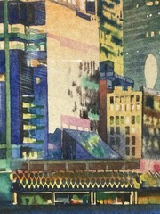 Signed 2002 Boston Harbor Skyline Watercolor Custom House Tower Framed