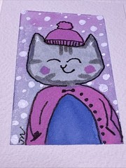 ACEO Cat “Stevie” Dancing By JennWatercolor Miniature Painting Art Card ATC
