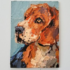 ACEO Original Painting Dog Beagle Pet Portrait Animals Gouache Modern Artwork
