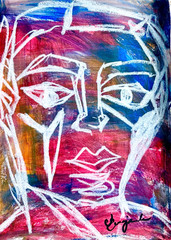 Guajardo Art: Cubism Person 12X9 Original Paper Signed Art Abstract Home Decor
