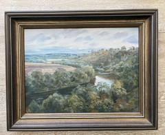 Vintage 1992 Russian Realism Landscape Painting – „Blue Distances“, Framed