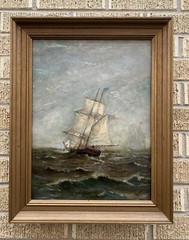 ORIGINAL 1897 Going Into a Fog by HENDRIK WILLEM MESDAG American Fleet Seascape