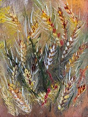 Original Oil Painting Field Sheaves Wildflower Impasto Art for a Cozy Int