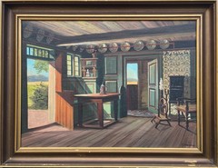 Impressionist Frederik Svendsen 1885-1975 Interior of a Danish Farmhouse Parlor