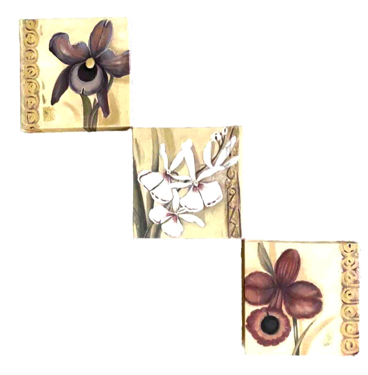 Botanical Floral Canvas Wall Art Set of 3 Flower Prints Farmhouse Floral 7 x7″