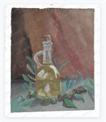 Olive Oil Bottle Oil Painting Reprint on Smooth Matte Paper