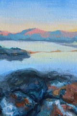 Original Oil Painting Golden Hour Desert Sunset Canyon Lake Impressionist 8×10