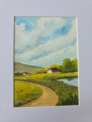 Original Pre-Matted Watercolor Landscape Painting