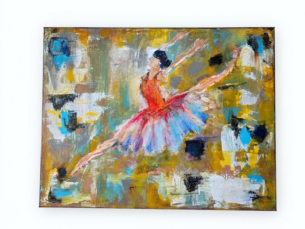 Jecu Original Ballerina Dance Painting on Canvas Unframed 11×14 in. Single Piece