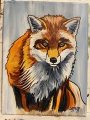 9 x 12 Original Acrylic Painting With Ink on Canvas…….“Staring Fox“