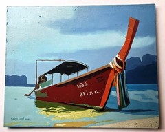 Maggie Duvall Signed 2006 Oil Painting Thai Longboat on Canvas 20×16
