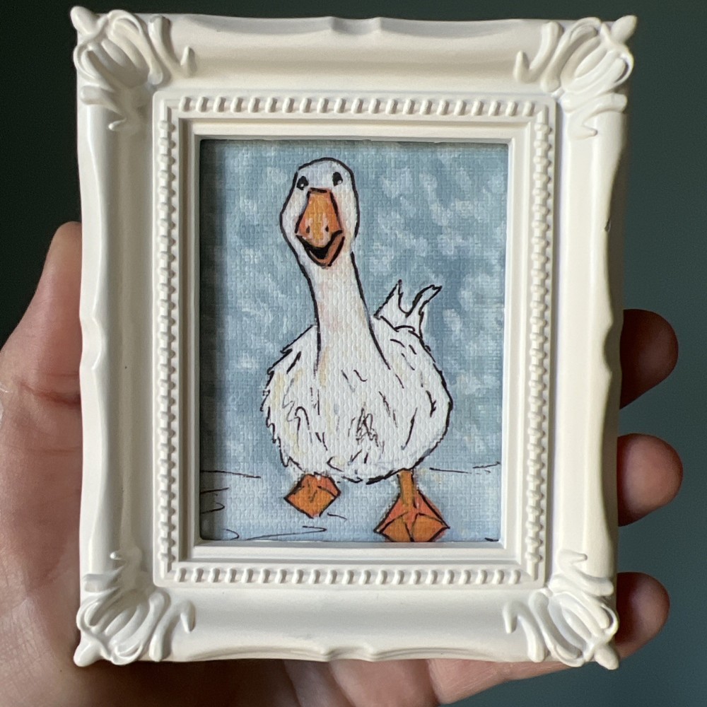 Print Of My Art Christmas Goose Winter cute,miniature Painting,small, framed