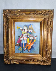 Vintage Joyce Roybal Drawing Children Instruments Child Band Oil Painting Signed