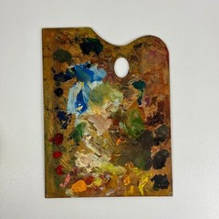 Vintage Artist’s Large Rectangular Painting Palette With Remnant Oil Paint