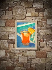 Original Poolside Cocktail Painting Tropical Drink Beach Resort 11×14 Canvas