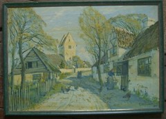 Christian Faber 1889 – 1972 Oil Painting 1922° Village With Church IN Denmark