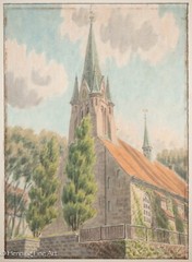 Stunning Vintage Painting of Old Stone Church with Steeple Signed & FINE!