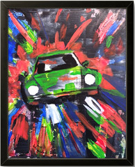 Race Car Bold Modern Contemporary Original Signed Canvas Acrylic Painting BACH