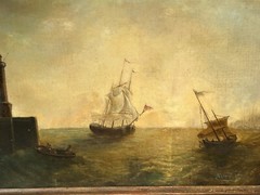 Andree Ruellan Woman Artist East Coast US Harbor Scene Oil Painting on Canvas