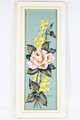 Murial, Two Rose Flowers Original Paintings Signed Muriel Framed Artworks