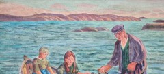 No: 675 Oil Painting Artwork with Frame Maritime Landscape Sea People Children