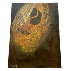 Abstract original hand painted PAINTING signed Collins guitar music