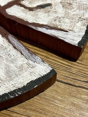 Abstract Hand Painted Natural Live Edge Wood Cut Art Landscape Scene Signed 13”