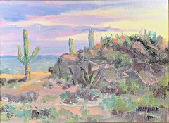 Phil Hulebak Listed NM Artist Plein Air Desert Scene Cactus Oil Painting Ex Cond