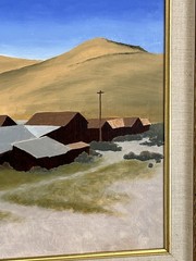 Vintage Framed Oil Painting of California Town Muted Landscape