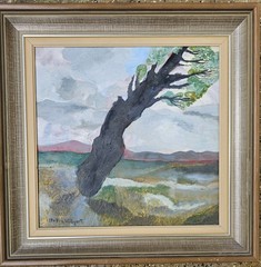 SCANDINAVIAN MID CENTURY LANDSCAPE OIL PAINTING DRAMATIC TREE SIGNED DATED – 67
