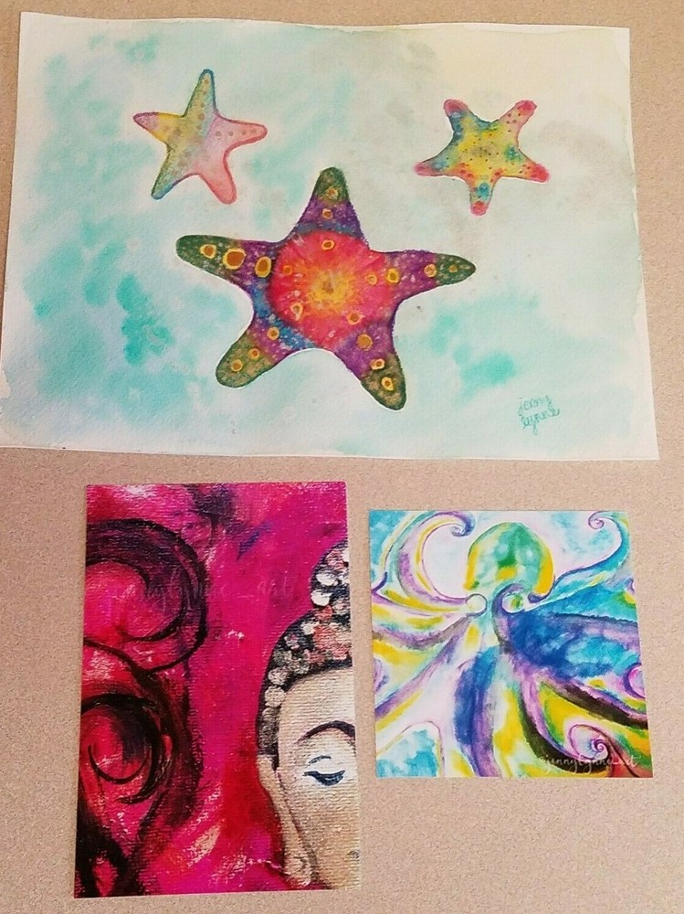 Starfish Signed Watercolor And Colored Pencil on Arches Watercolor Paper w/COA