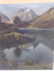 Mountain landscape with signature, oil on canvas.