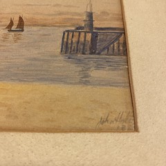 John Holding signed Watercolor On Board c. 1885 Peel Castle St. Patrick’s Isle