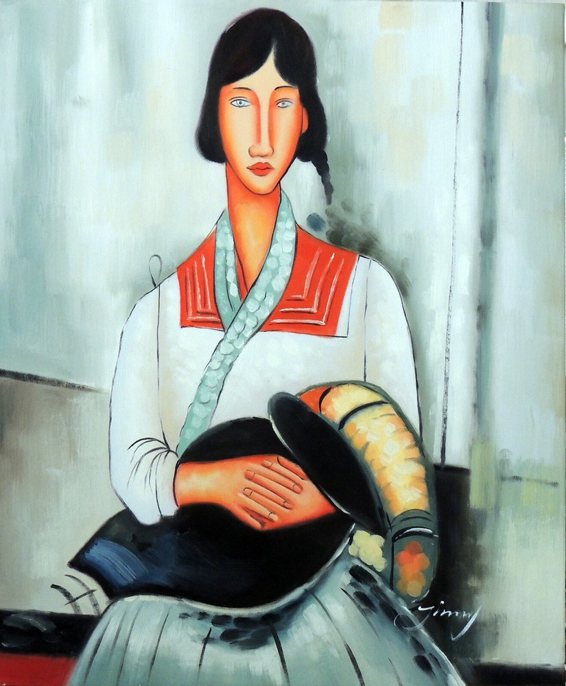 Mother Baby Gypsy Woman Modigliani Repro 20X24 Oil On Canvas Painting STRETCHED