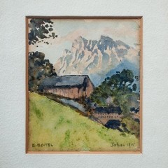 Edmond Boitel Salvan Switzerland Landscape Old View Sign Framed Watercolor 1915