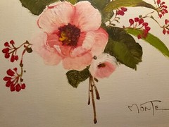Vtg Pink Flowers Floral Still Life Painting Signed Gold Gilt Wood Frame 23×20”