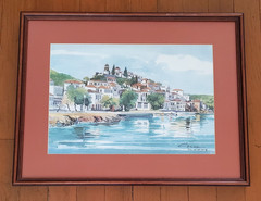 ORIGINAL WATERCOLOR SKIATHOS GREECE ISLAND COASTAL SEASCAPE LANDSCAPE SIGNED