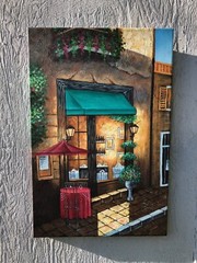 French Cafe, Elegant Street Scene, Original Oil Painting (#2), Canvas 24″ x 36″