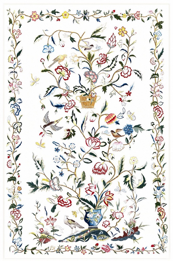 Hand Painted Chinoiserie Watercolor On Paper Panel 36” X 62” Floral Gracie Style