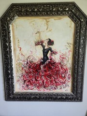 Vintage Spanish Flamenco Dancer Large Framed Oil Painting By KW 32″x 44″