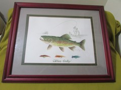 Original Trout Fishing Watercolor Painting, Framed & Matted, Signed, 2003, 23×18