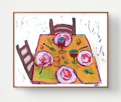 Original Neo Expressionist Food Table Acrylic 11×14 Canvas, Holly Hammond