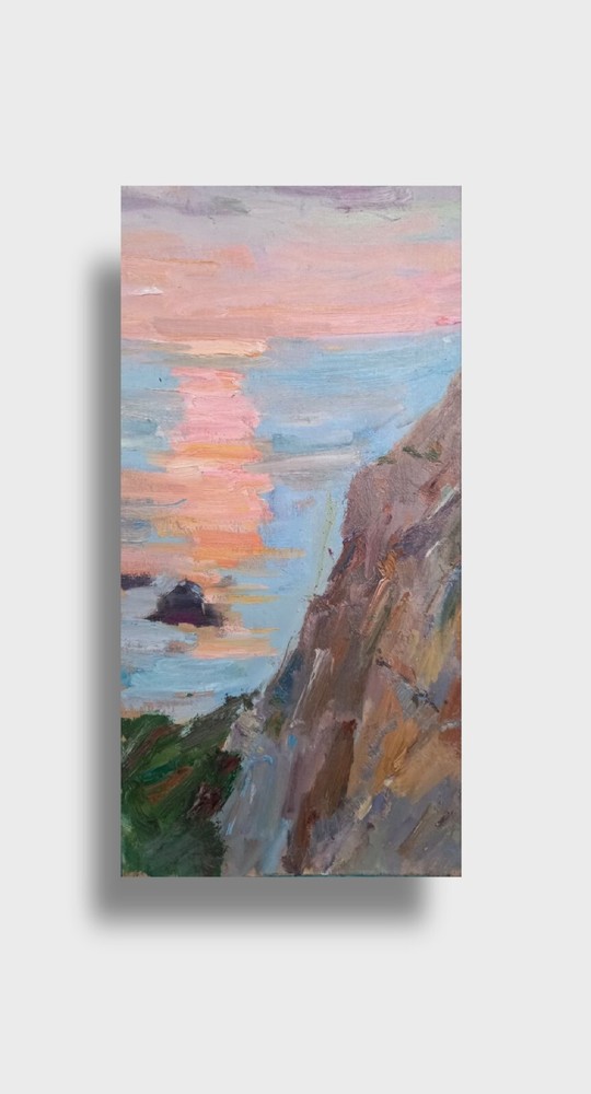 Oil painting On Sunset Ukrainian painter cardboard original seascape decor art