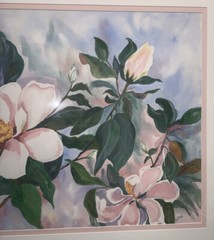 Original Vintage K Dore Magnolia Flowers Watercolor Framed Signed 37”x29.5”