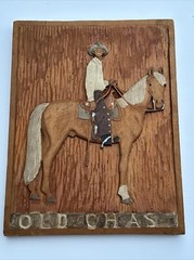 ANTIQUE WOOD CARVING CASNER SAN DIEGO 1940’S SCULPTURE PAINTING COWBOY HORSE OLD